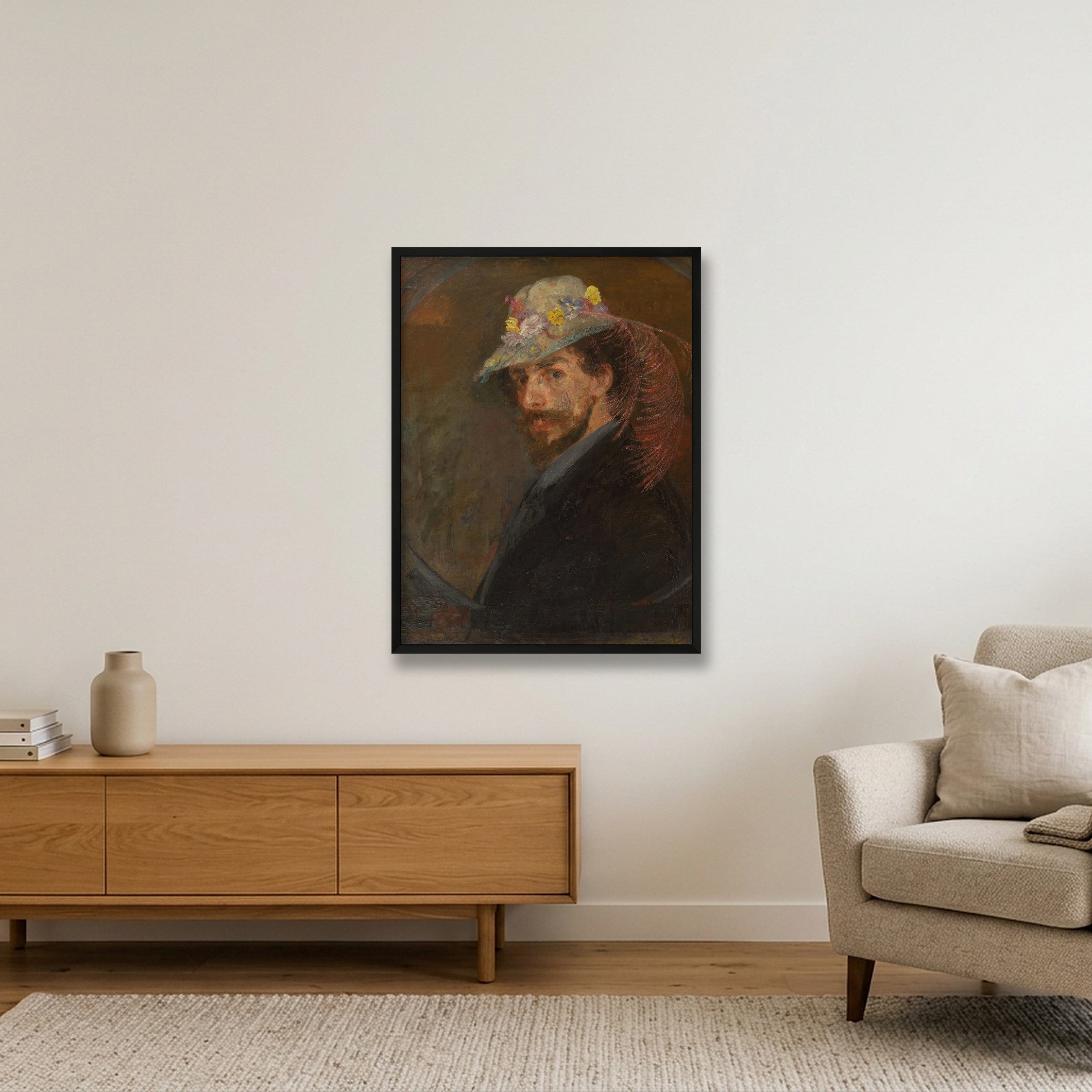 James Ensor: Selbstporträt mit Blumenhut,  1883/1888 — 60×80cm, 24×31" Black Frame