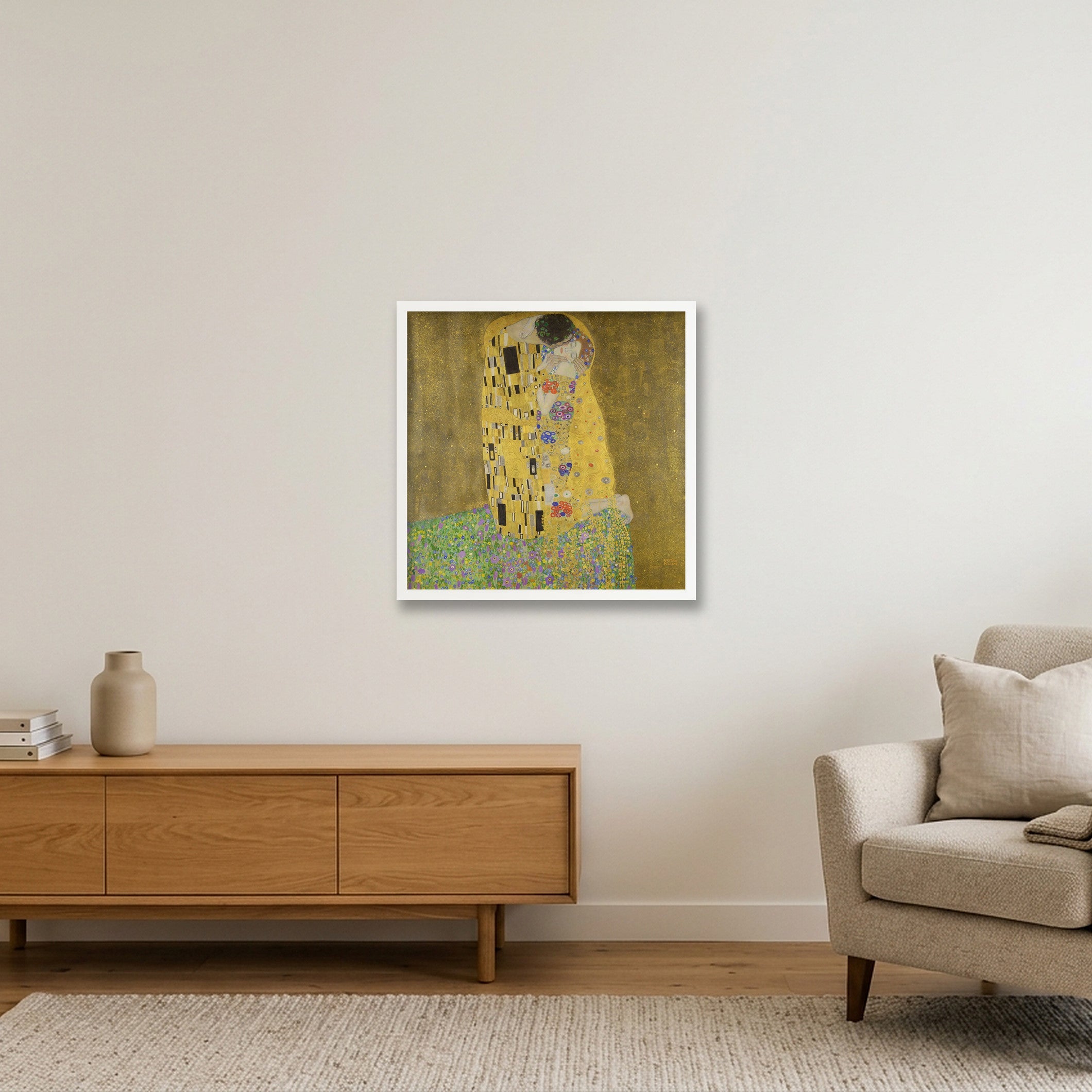 Gustav Klimt: Der Kuss, 1907/08 — 50×50cm, 20×20" White Frame