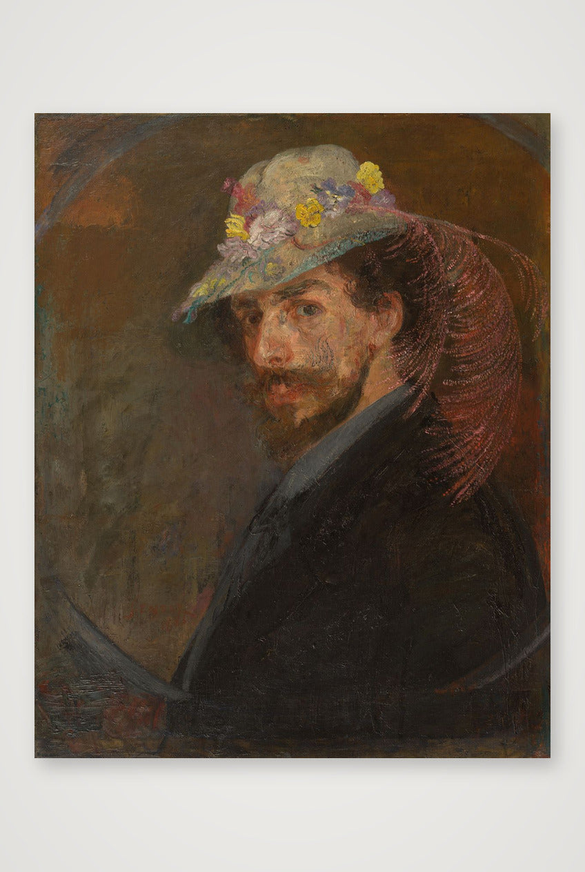 James Ensor: Selbstporträt mit Blumenhut,  1883/1888 — 40×50cm, 16×20" Print only