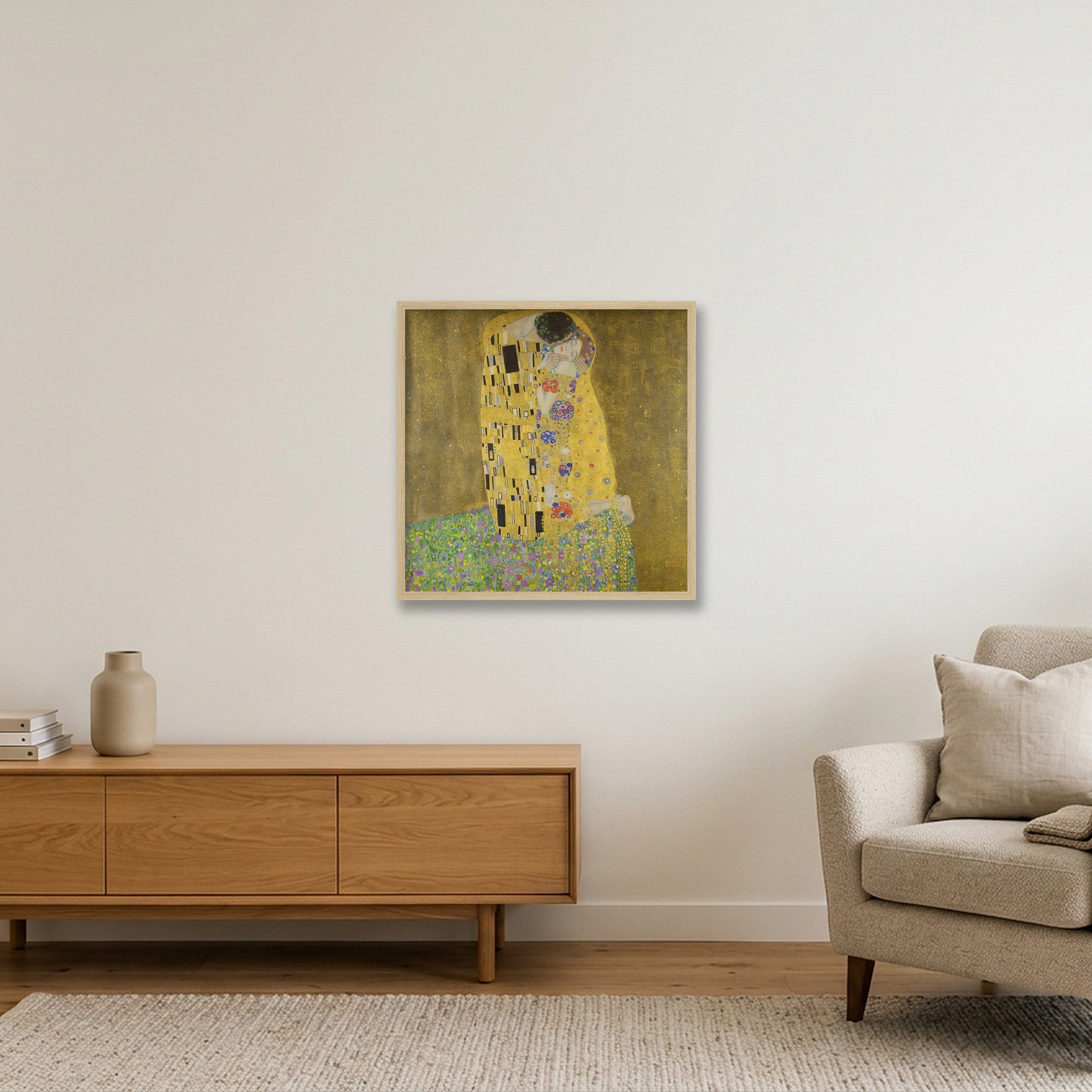 Gustav Klimt: Der Kuss, 1907/08 — 50×50cm, 20×20" Oak Frame