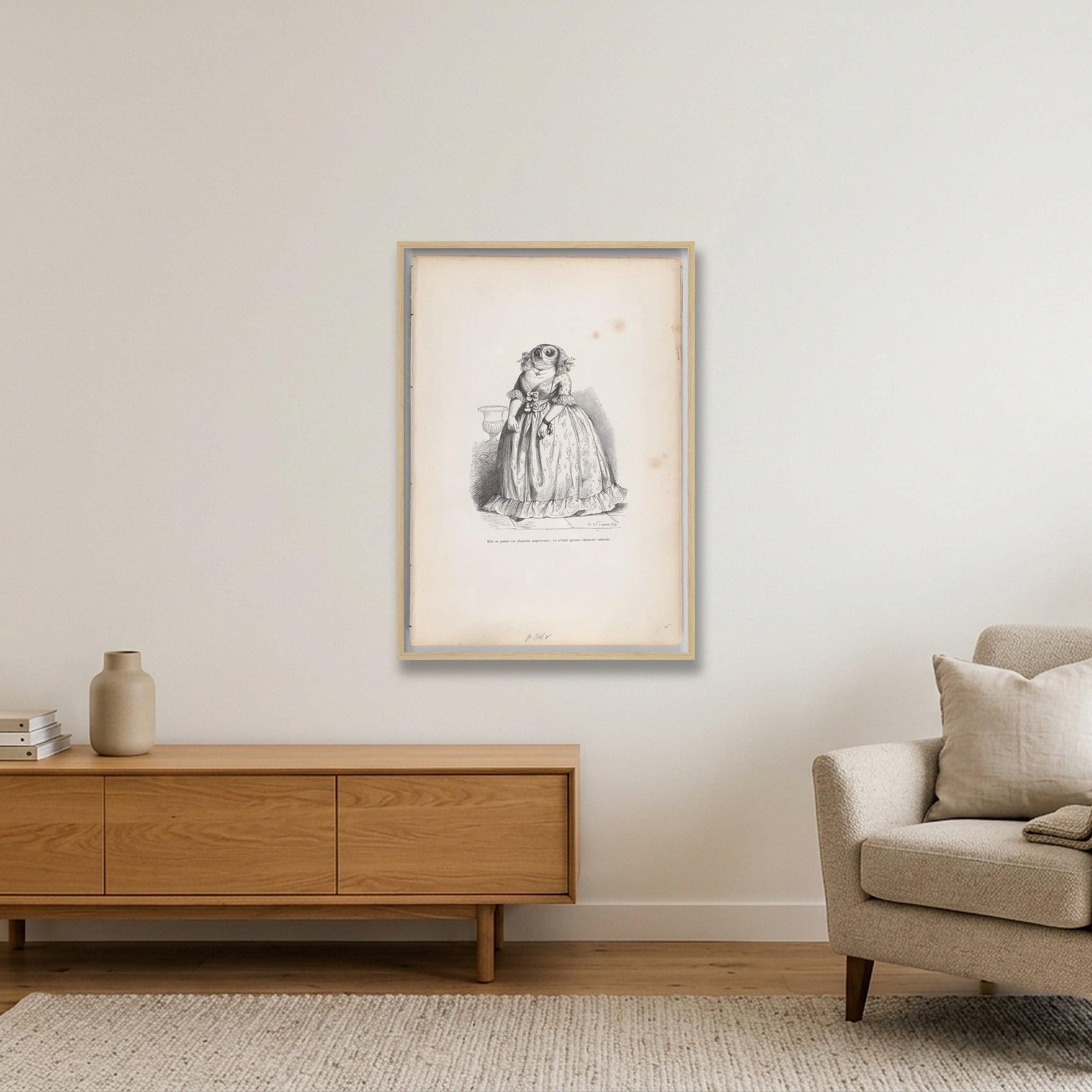 Jean-Jacques Grandville: Eulenfrau, 1837/47 — 59×84cm, 23×33" Oak Frame