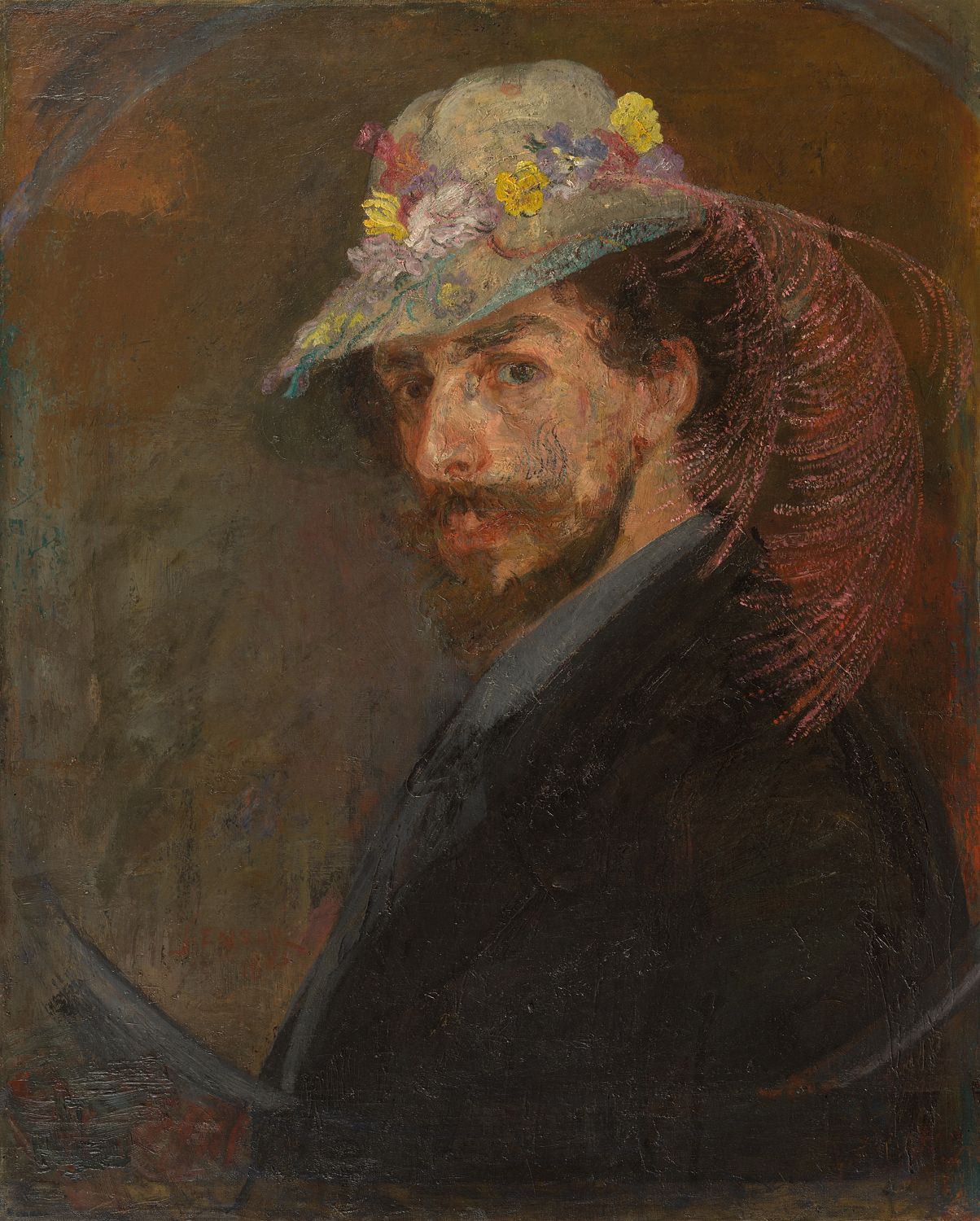 James Ensor: Selbstporträt mit Blumenhut,  1883/1888