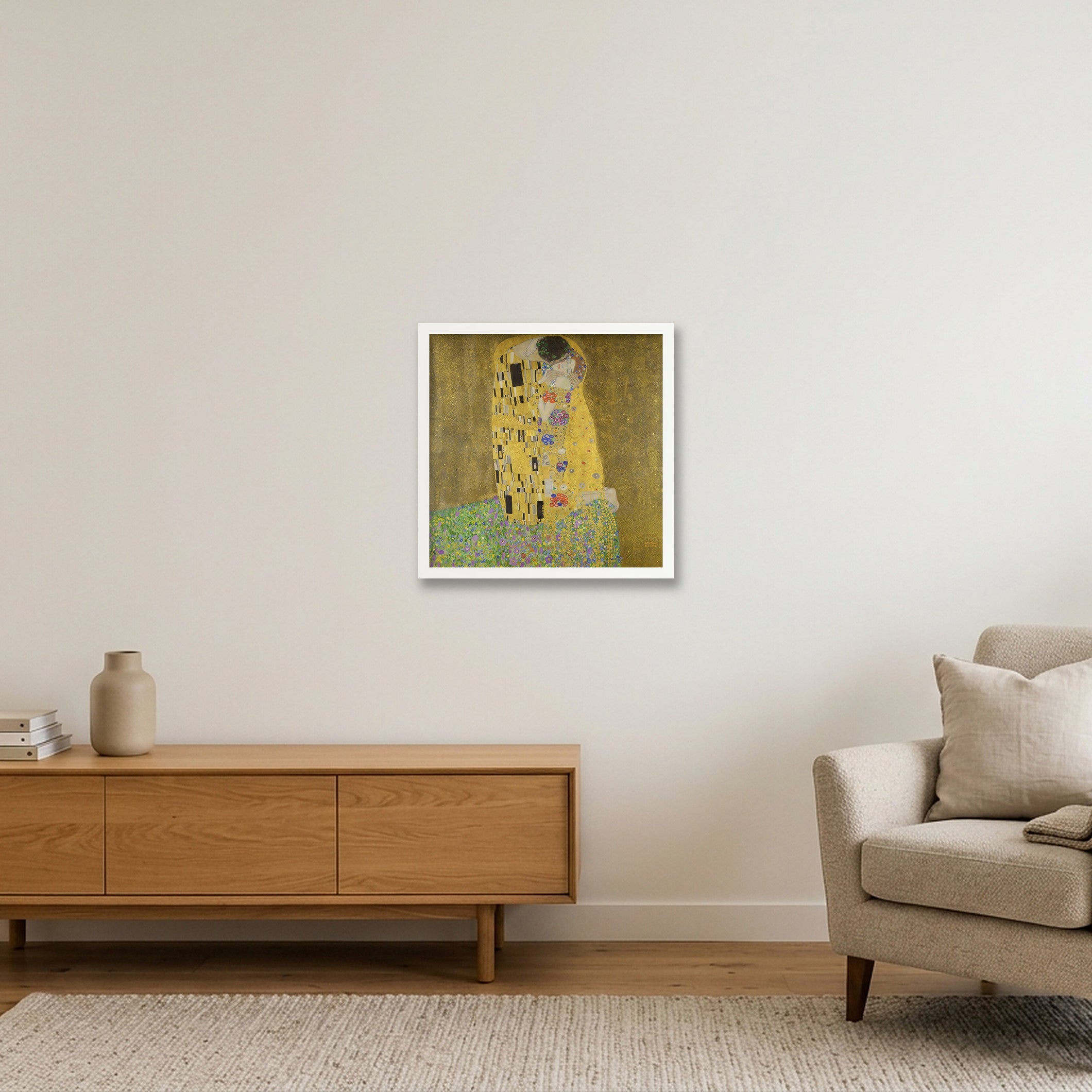 Gustav Klimt: Der Kuss, 1907/08 — 40×40cm, 16×16" White Frame