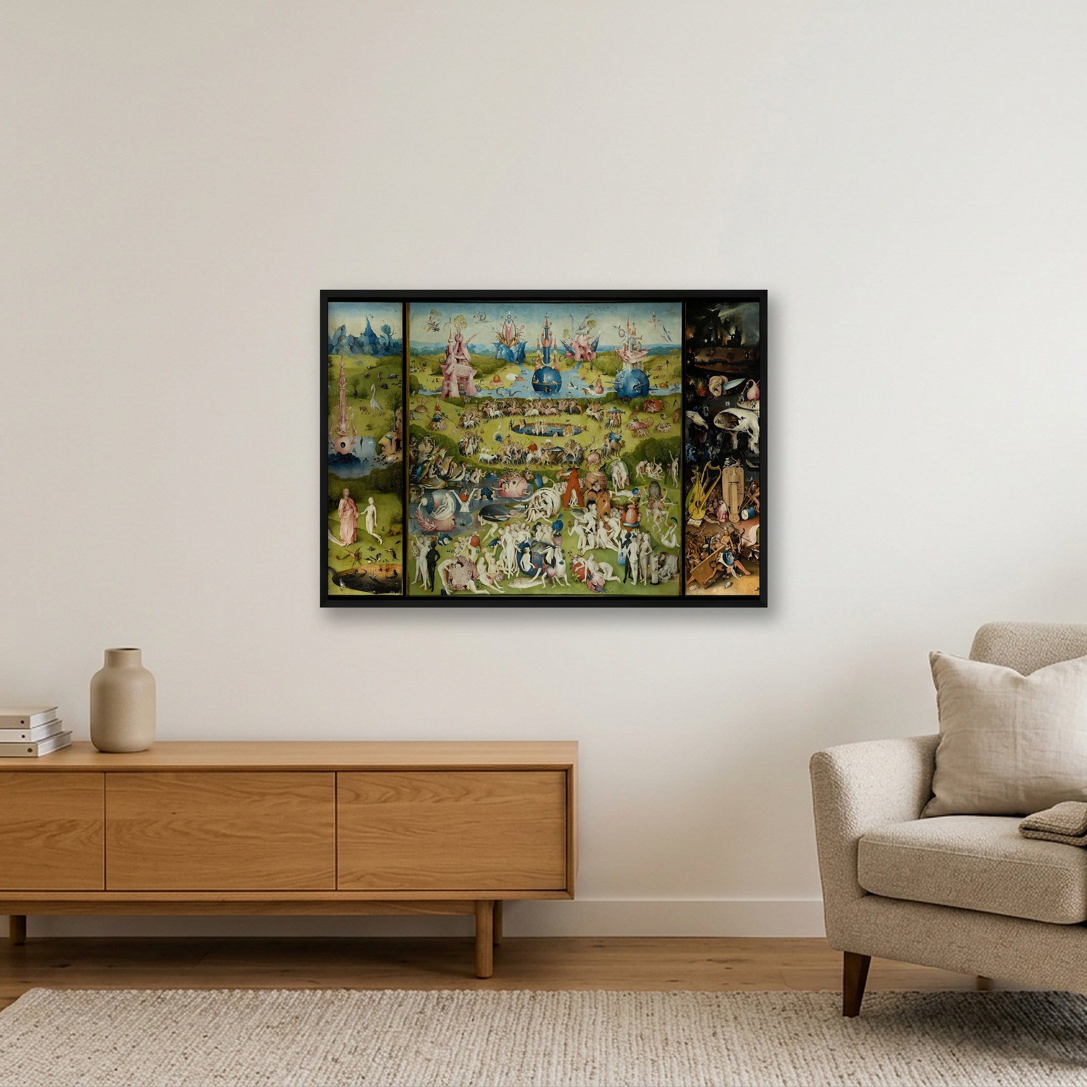 Hieronymus Bosch: Der Garten der Lüste, 1490/1500 — 100×70cm, 39×28" Black Frame