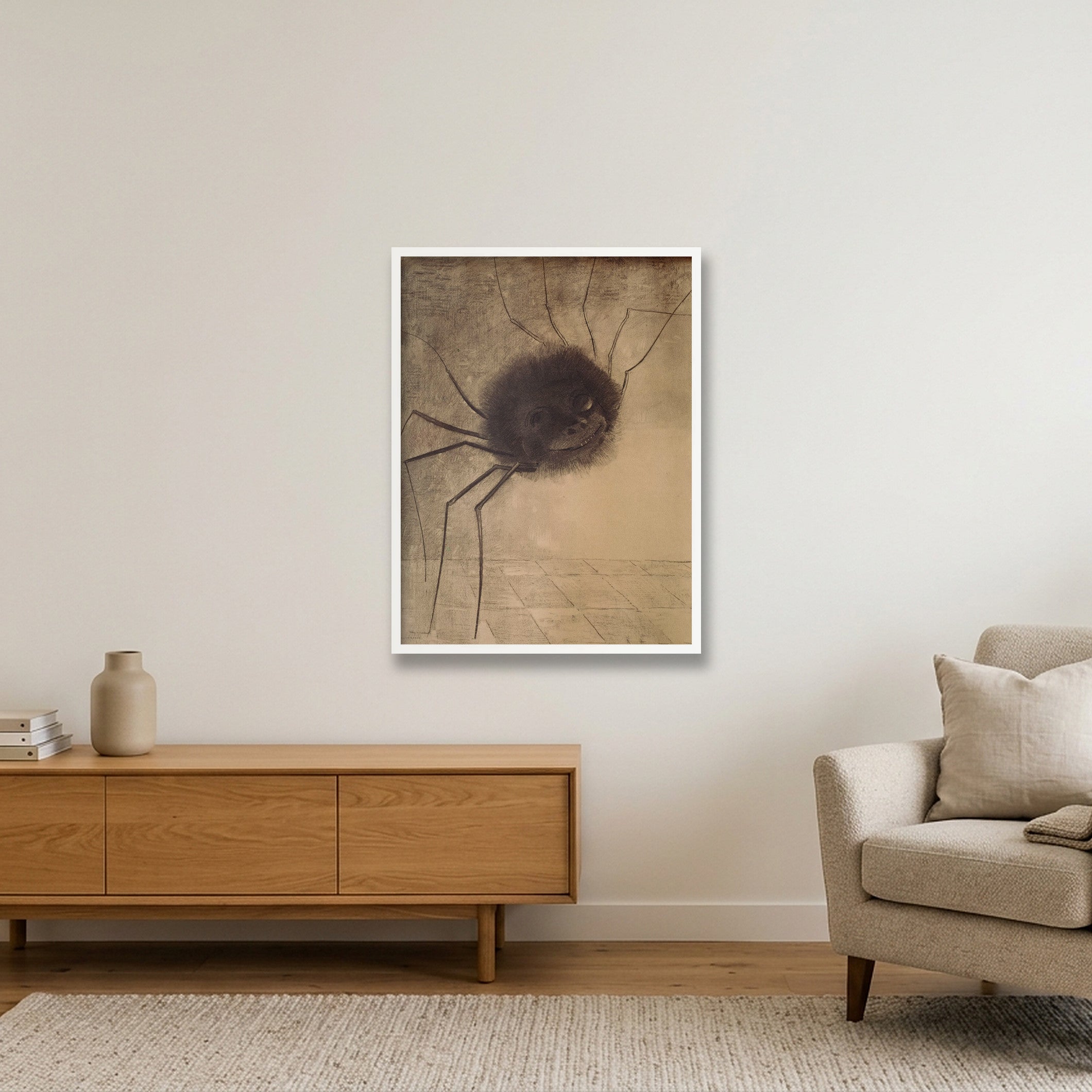 Odilon Redon: Die lächelnde Spinne, 1881 — 60×80cm, 24×31" White Frame