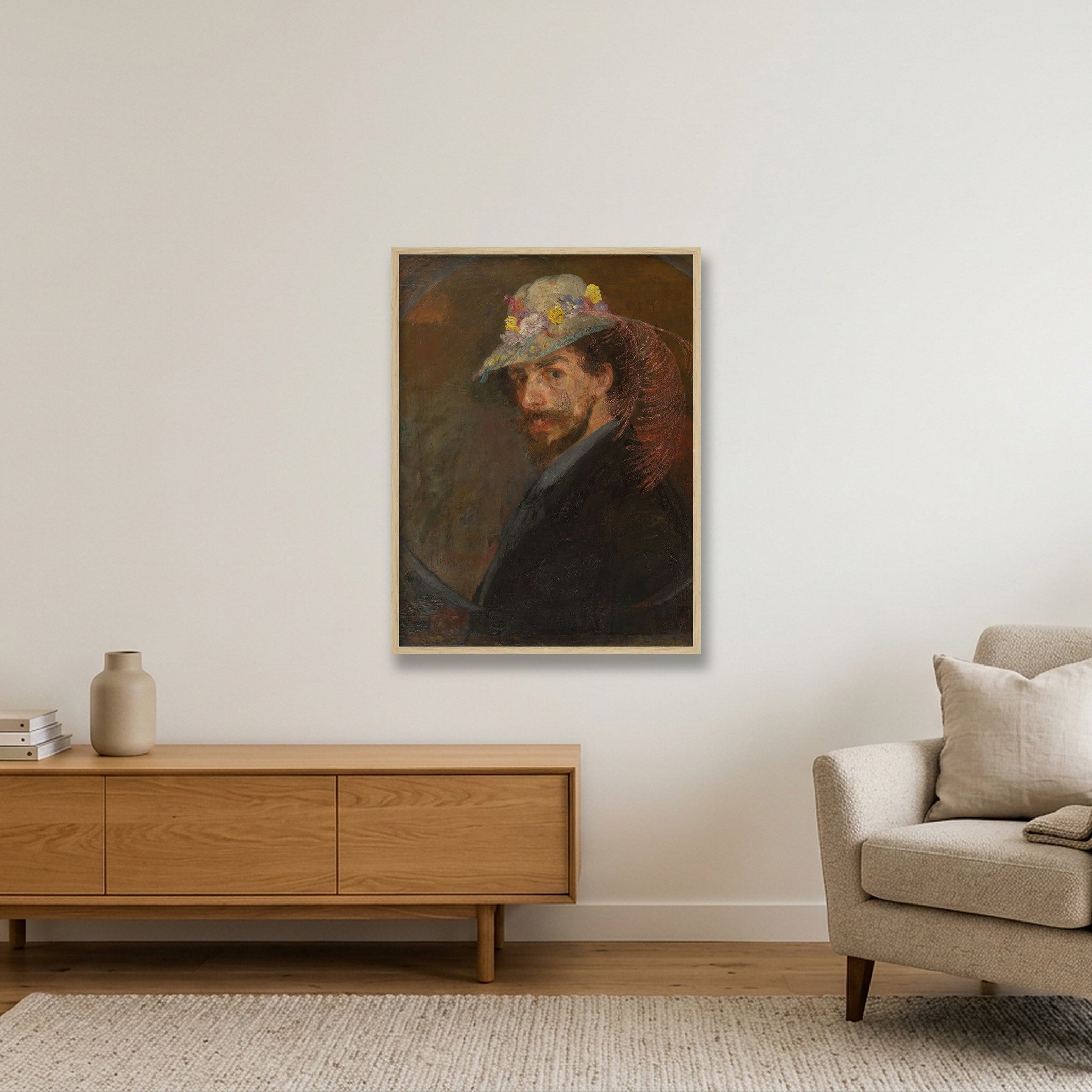 James Ensor: Selbstporträt mit Blumenhut,  1883/1888 — 60×80cm, 24×31" Oak Frame