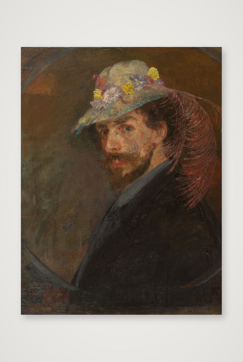 James Ensor: Selbstporträt mit Blumenhut,  1883/1888 — 60×80cm, 24×31" Print only