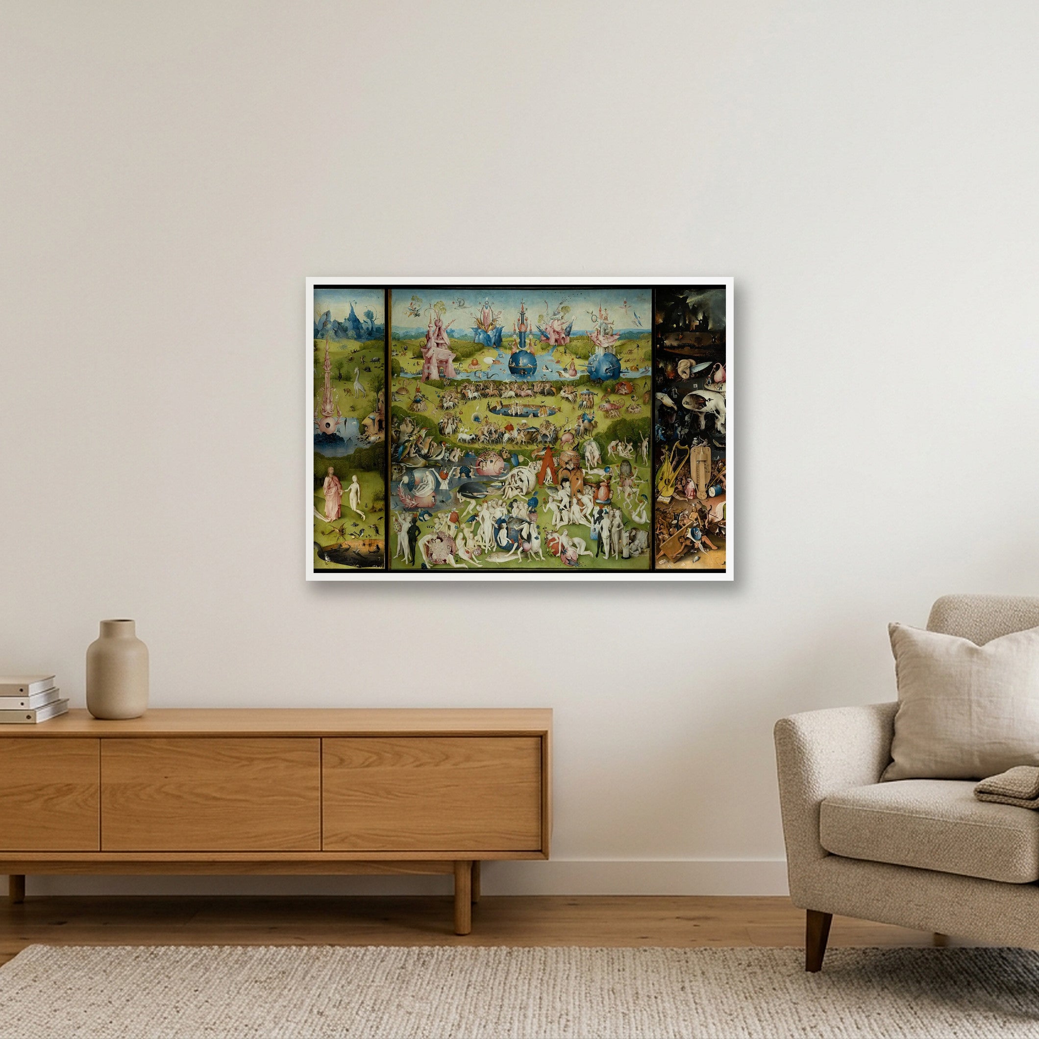 Hieronymus Bosch: Der Garten der Lüste, 1490/1500 — 100×70cm, 39×28" White Frame